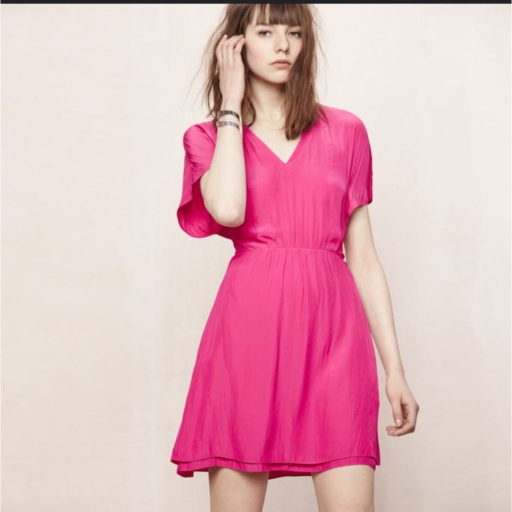 Maje Bright Pink V-Neck Short Sleeve Dress